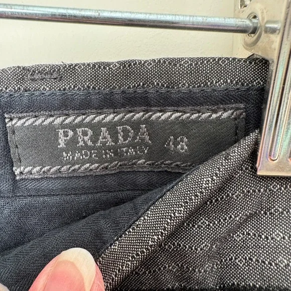 Prada Mens Grey Micro Pattern Trousers Pink Contrast Trim Made in Italy Size 48